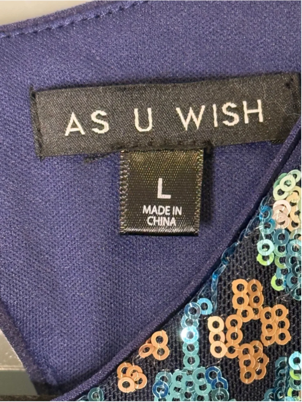 Juniors AS U WISH Navy & Teal Sequin Mini Dress L